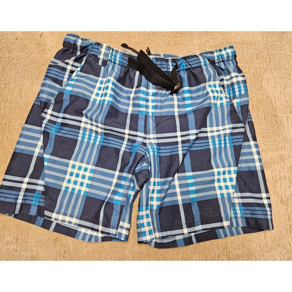 The North Face Blue Plaid Large Swim Trunks‎